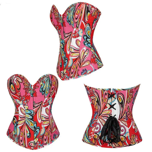 Vintage Lace-Up Denim Corset With Thong Multiple Colours