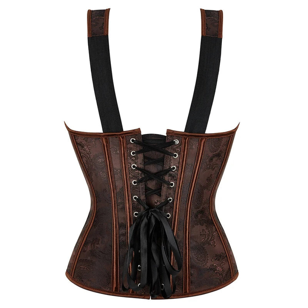 Steampunk Jacquard Lace-Up Shoulder Strap Corset Padded Bustier With Zip - Xs