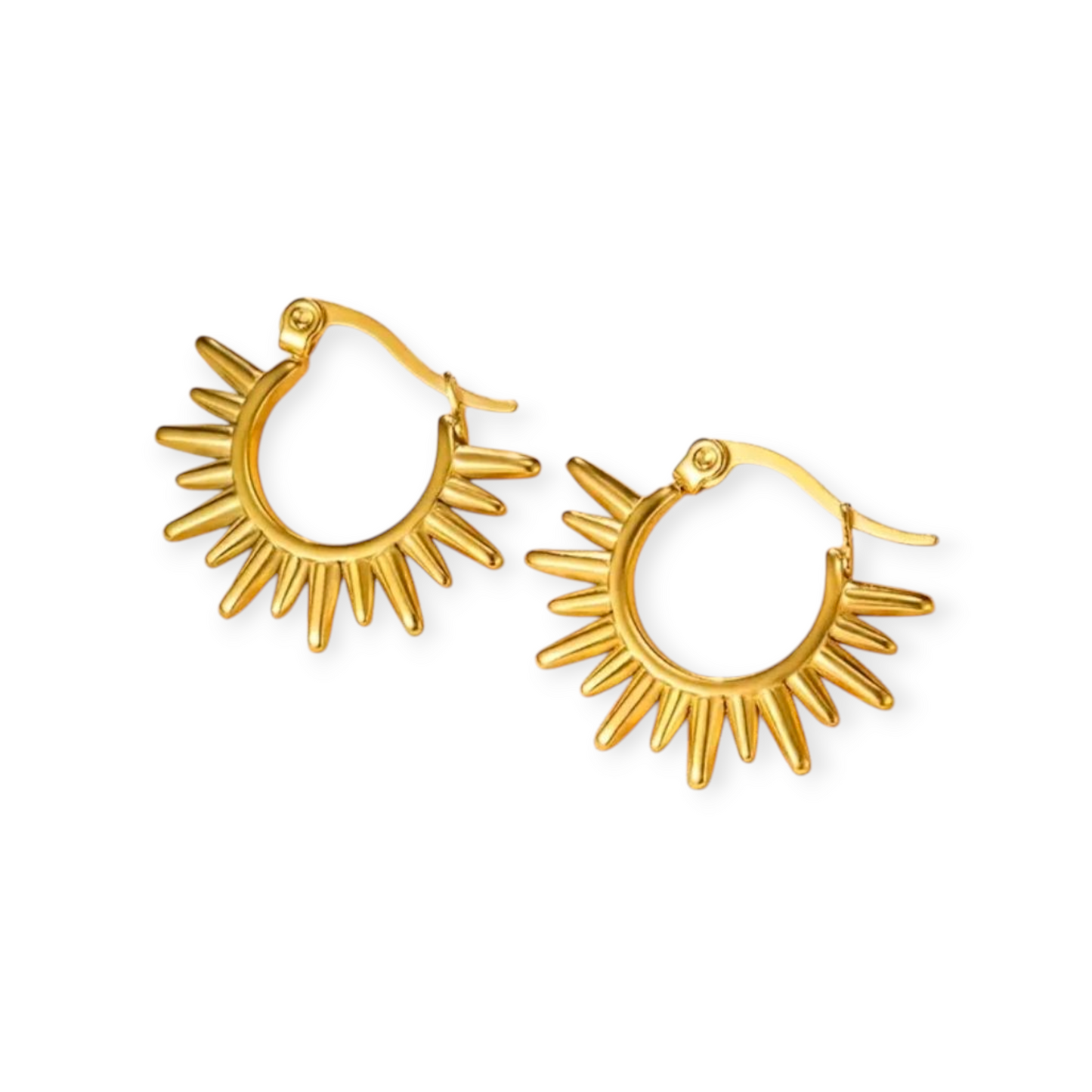 Stainless Steel Sunburst Hoop Earrings