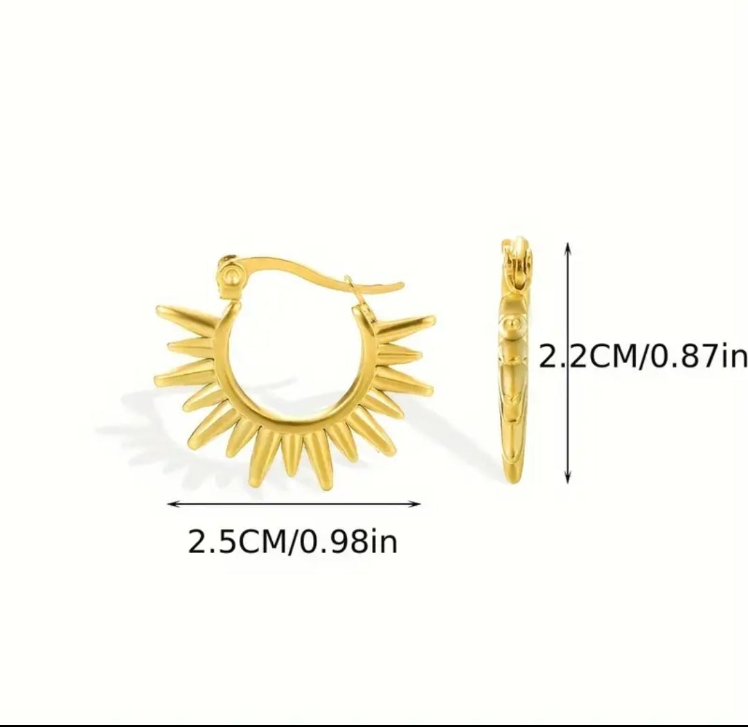 Stainless Steel Sunburst Hoop Earrings