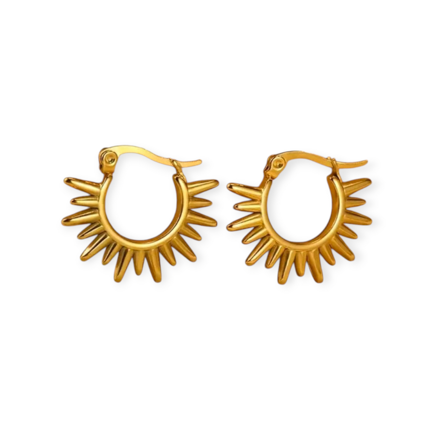 Stainless Steel Sunburst Hoop Earrings