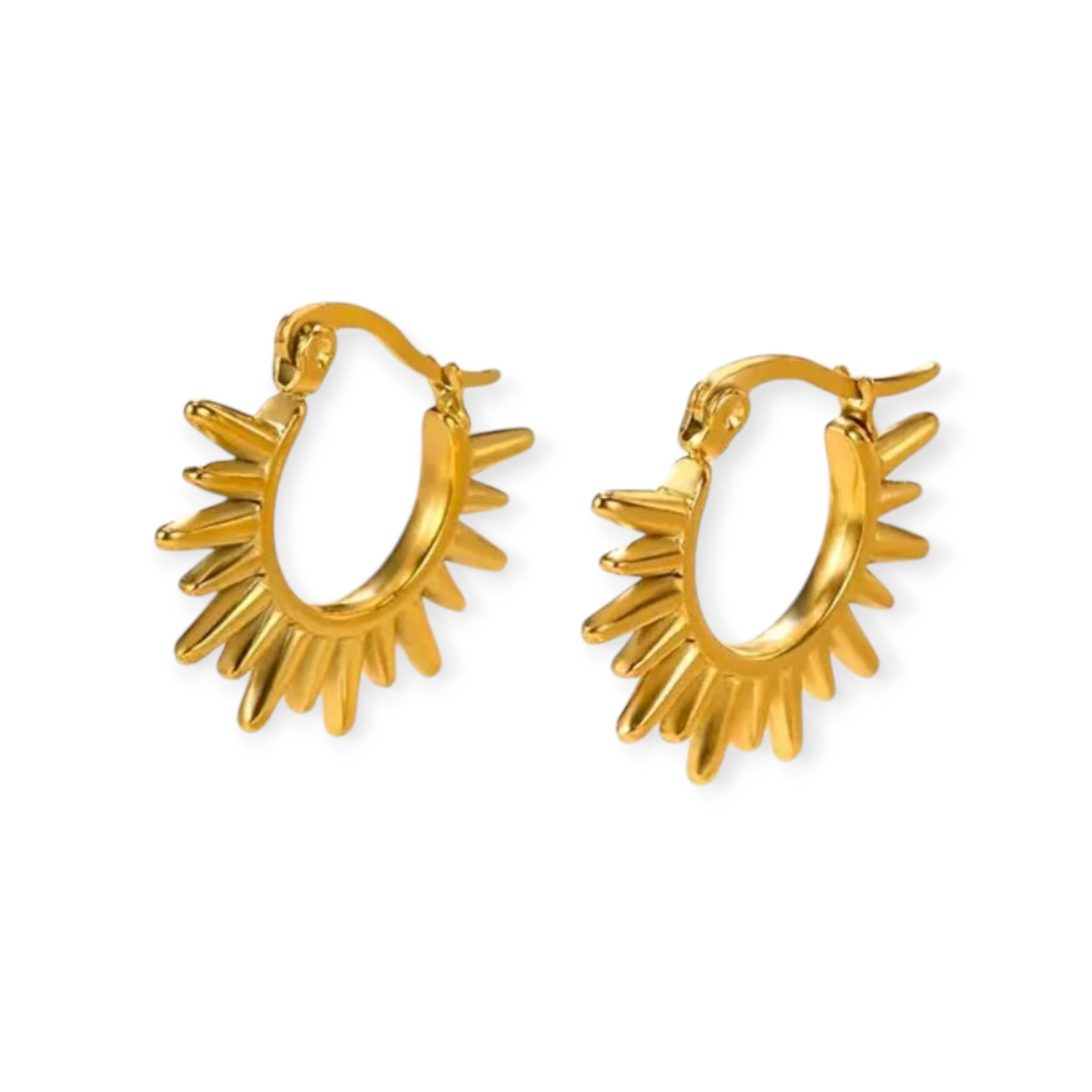 Stainless Steel Sunburst Hoop Earrings