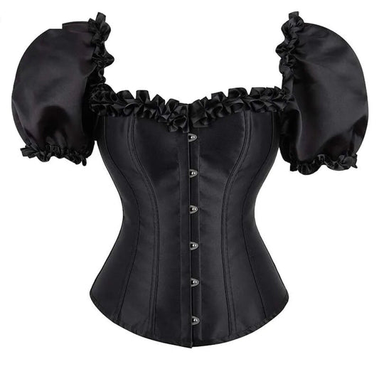 Black Lace-Up Ruffled Corset Bustier