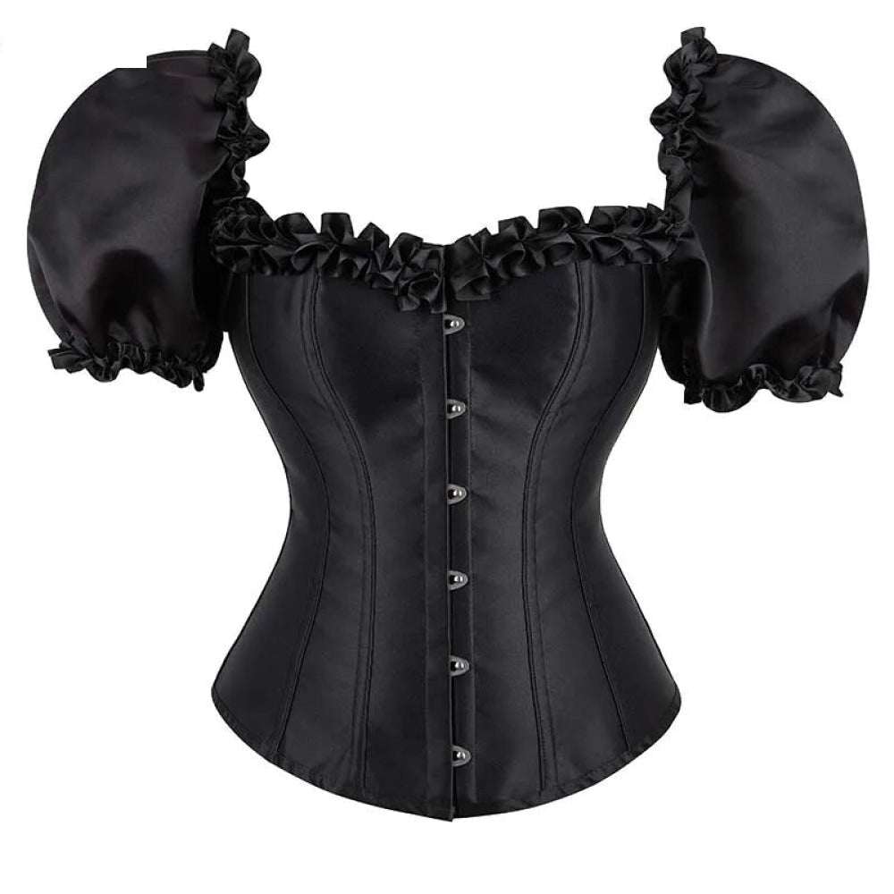 Black Lace-Up Ruffled Corset Bustier