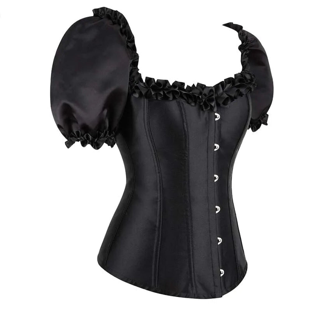 Black Lace-Up Ruffled Corset Bustier