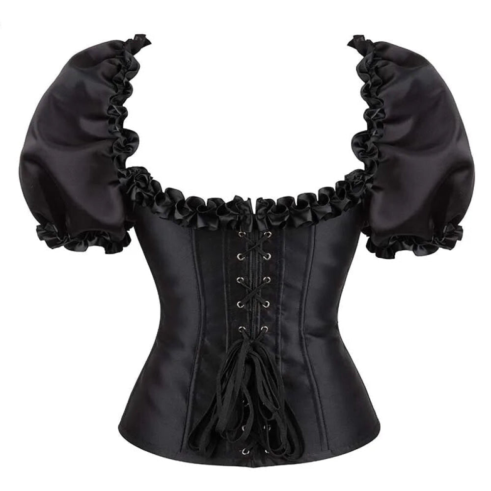 Black Lace-Up Ruffled Corset Bustier