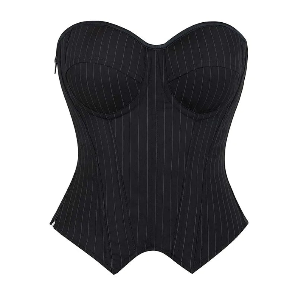 Push Up Pin Stripe Bustier Lace Up Boned Corset Top  Navy Blue or Black