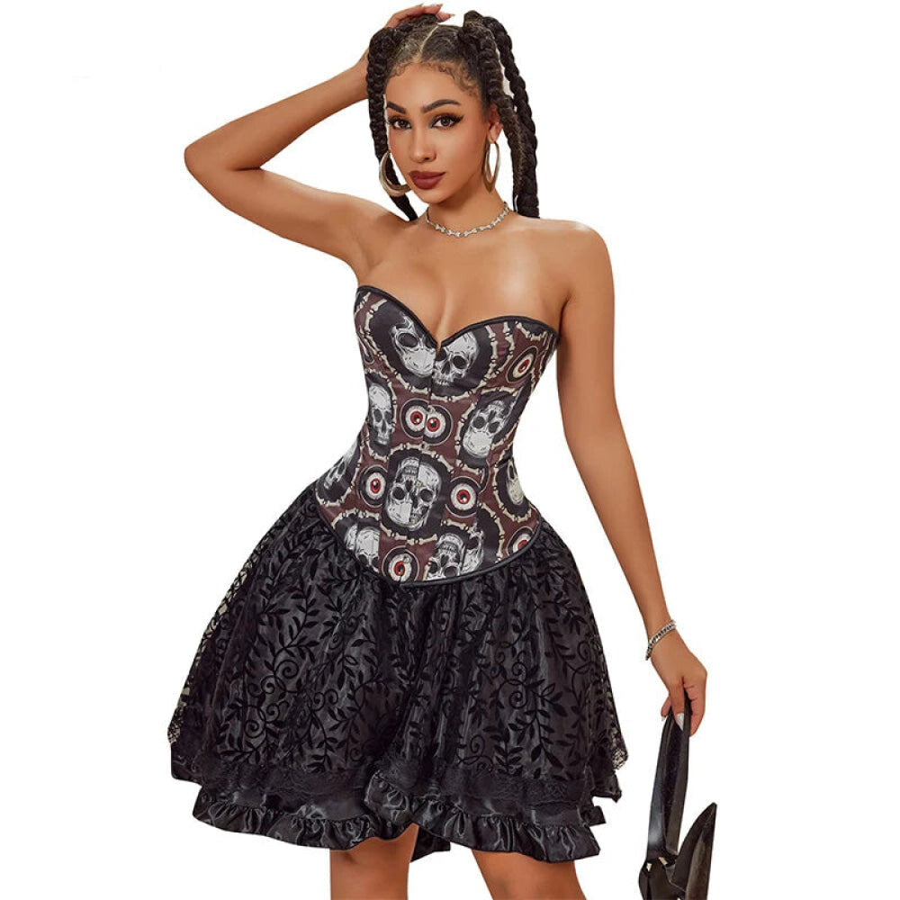 Skull Print Gothic Corset