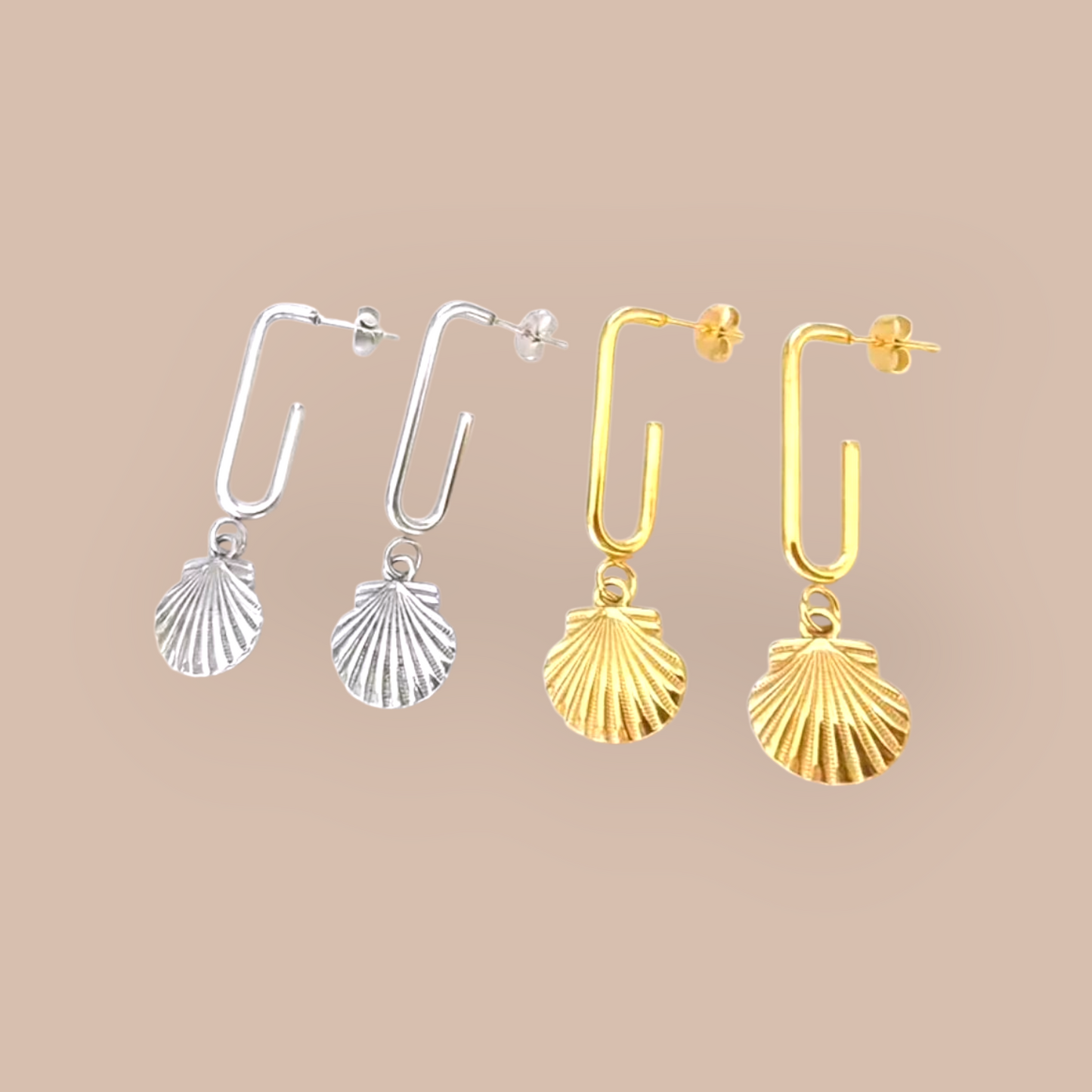 Silver Bells and Cockle Shells Stainless Steel Hoop Earrings