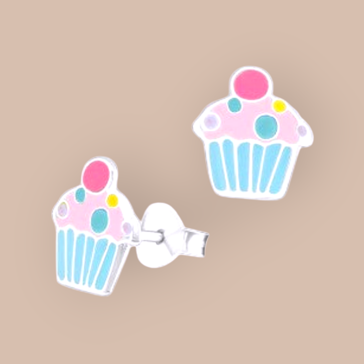 Enamel Sterling Silver Cupcake Studs