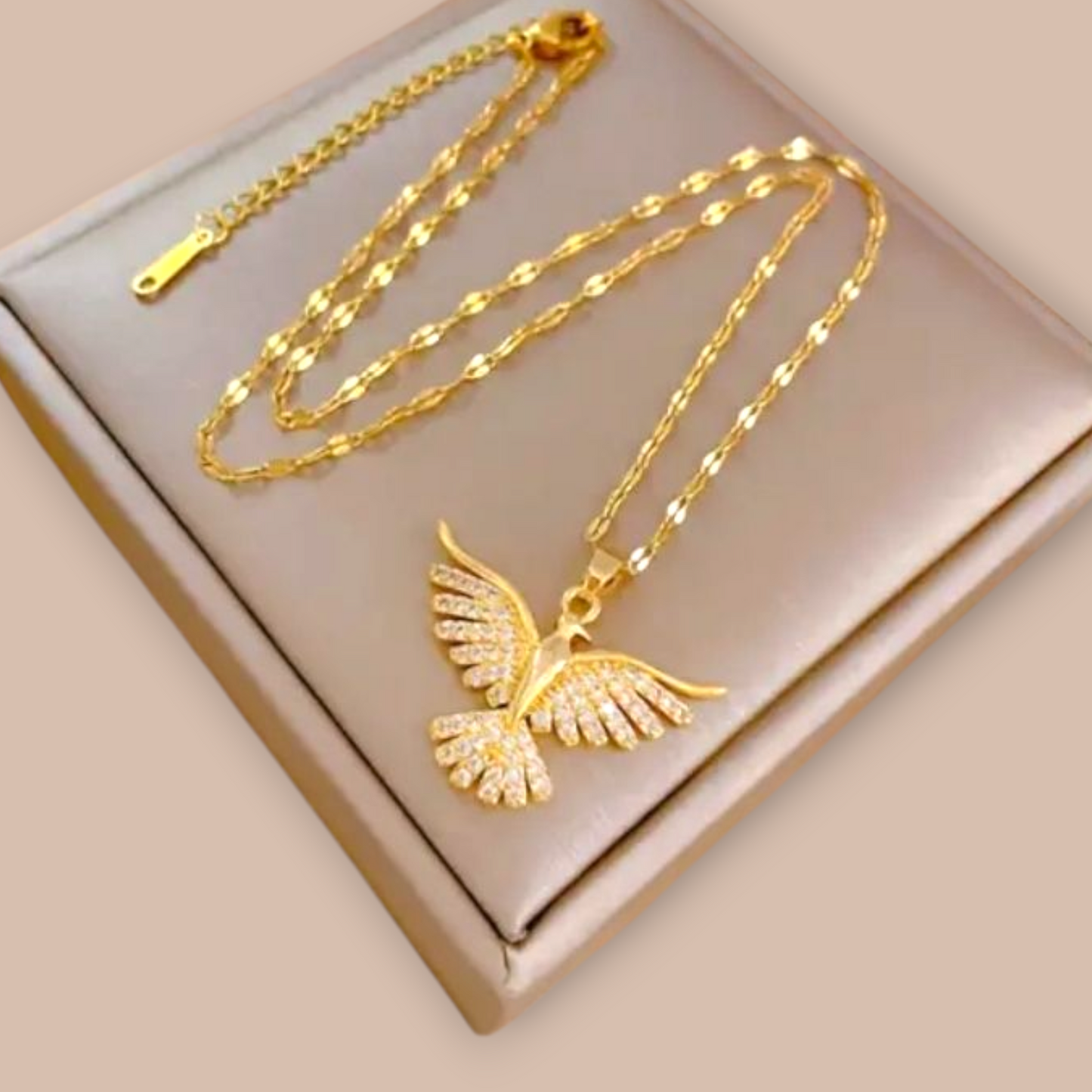 Stainless Steel Gold Cubic Zirconia Eagle Pendant and Necklet