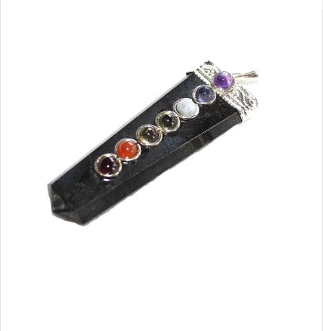 Black Tourmaline Flat Chakra Pendant