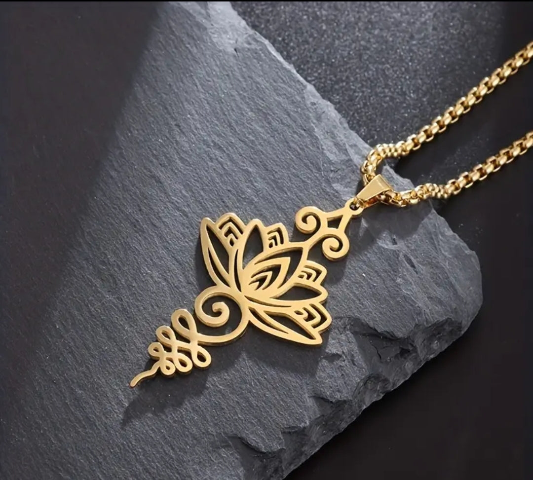 Lotus Pendant and Chain Stainless Steel