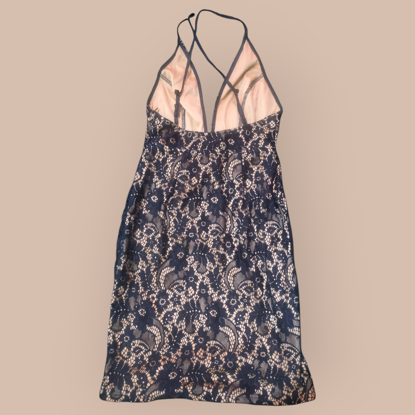 Spaghetti Strap Cross Back Dress sz S - Lace with Beige lining