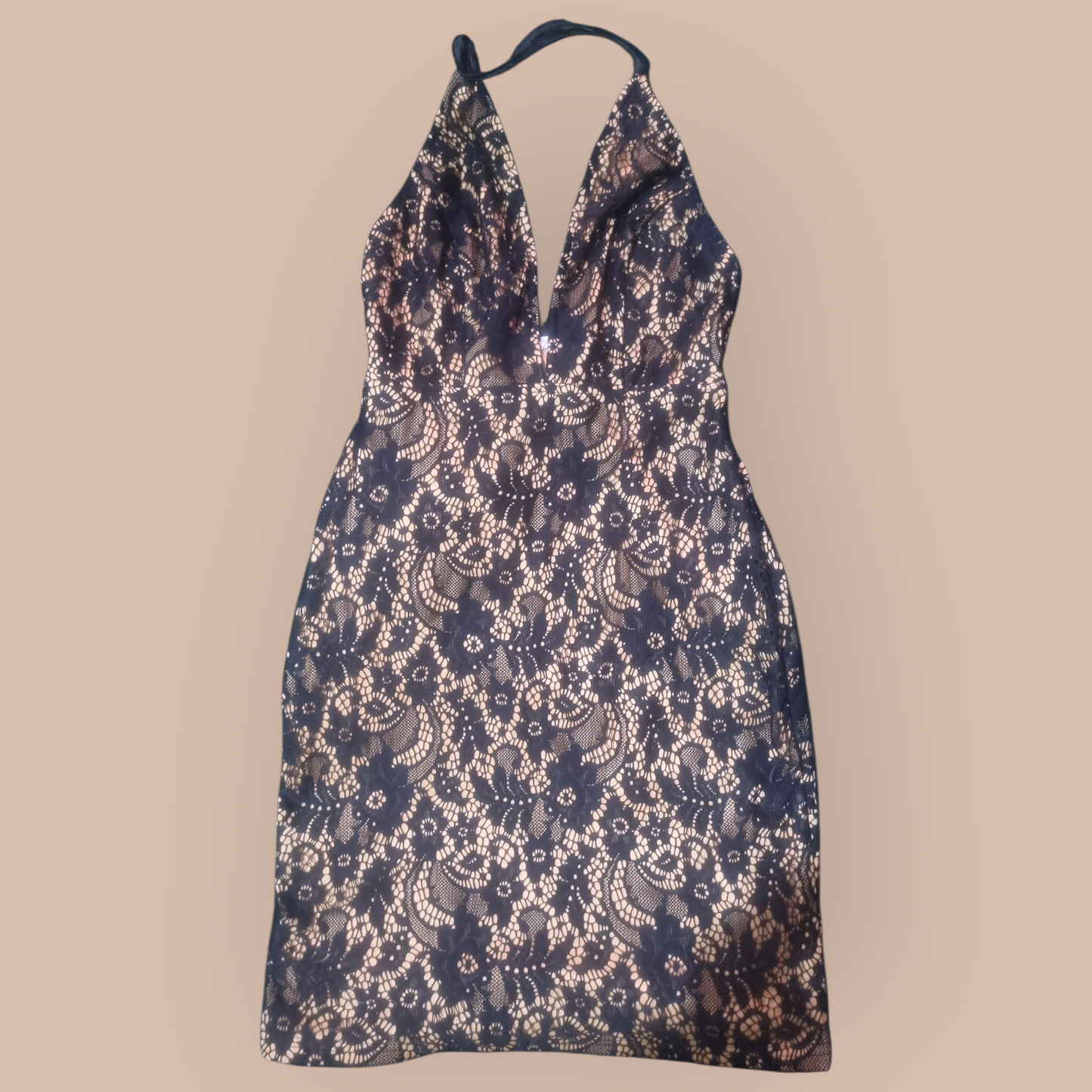 Spaghetti Strap Cross Back Dress sz S - Lace with Beige lining