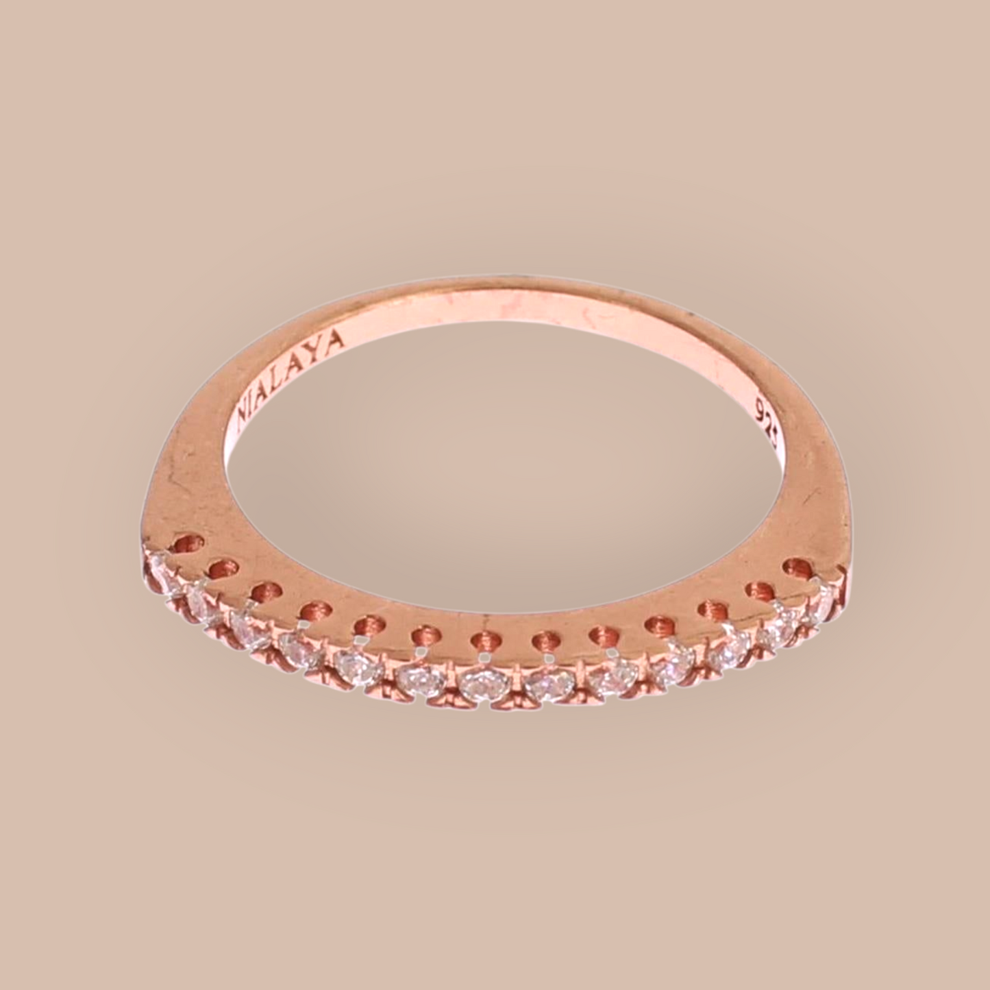 NIALAYA 18K Gold Plated Ring with Clear CZ Crystals 47 EU Women