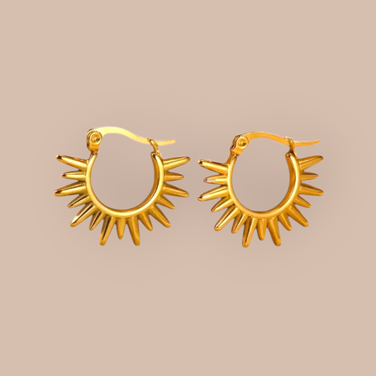 Stainless Steel Sunburst Hoop Earrings