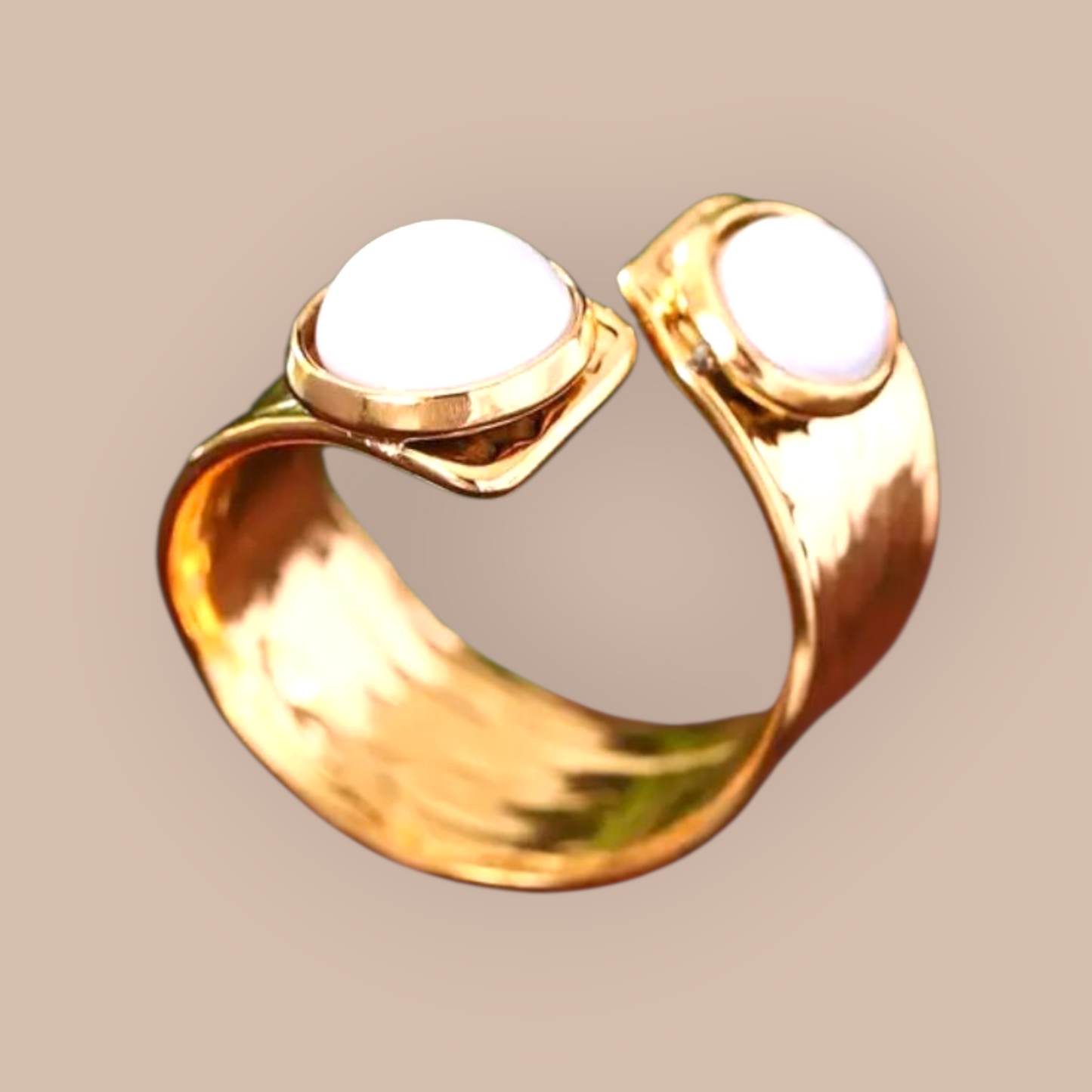 Seafoam Stainless Steel Faux Pearl Adjustable Ring