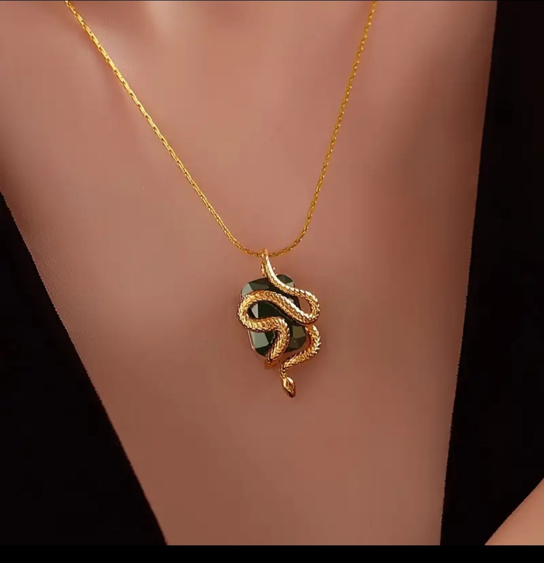 Stainless Steel Snake Pendant with Synthetic Stone and Necklet