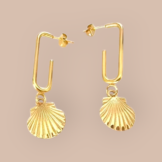Silver Bells and Cockle Shells Stainless Steel Hoop Earrings