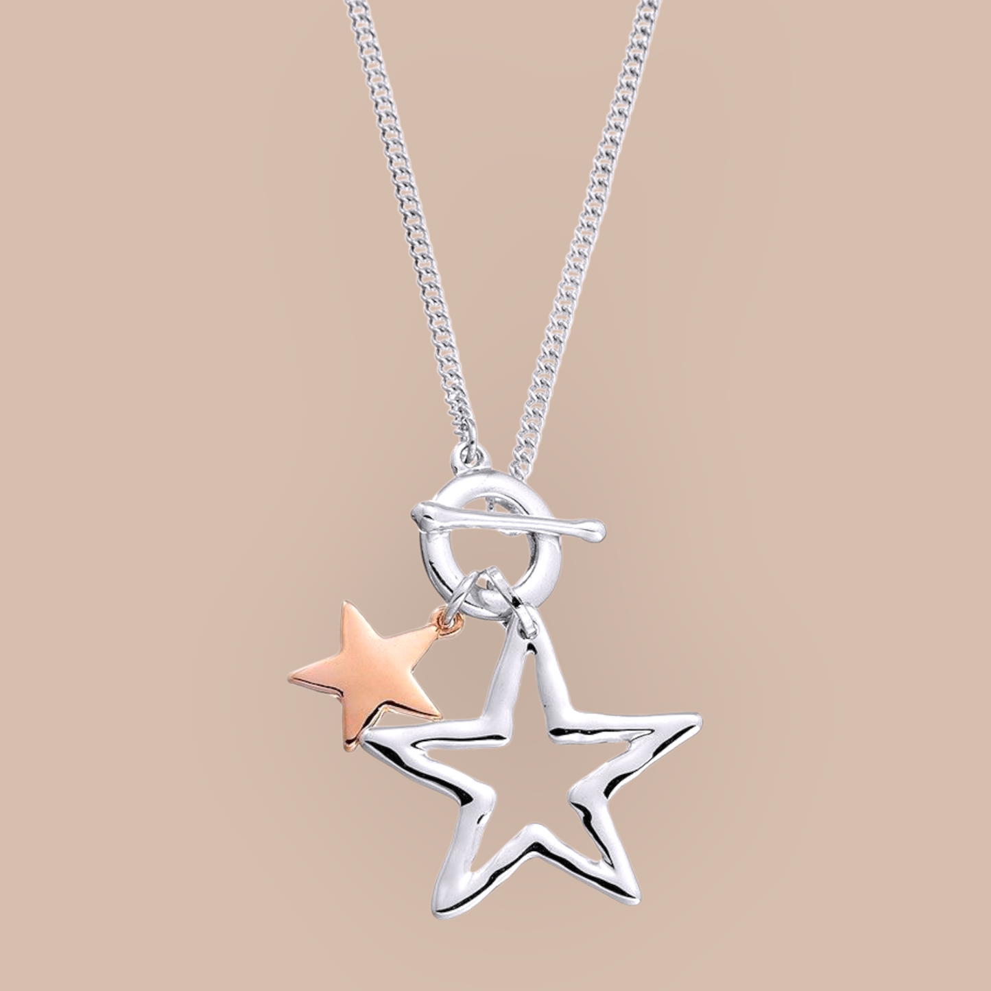 Double Star Two Tone Necklace with Fob