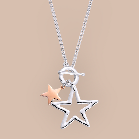 Double Star Two Tone Necklace with Fob