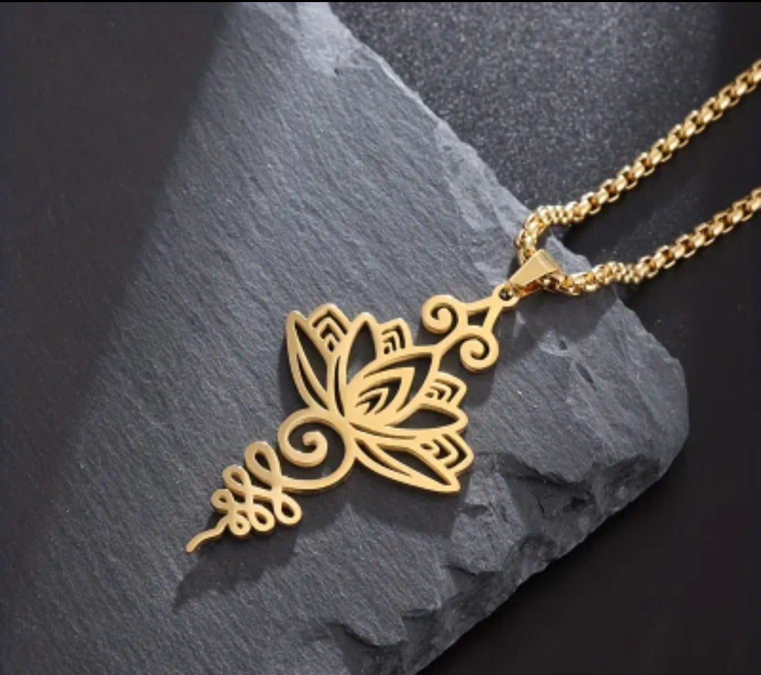 Lotus Pendant and Chain Stainless Steel