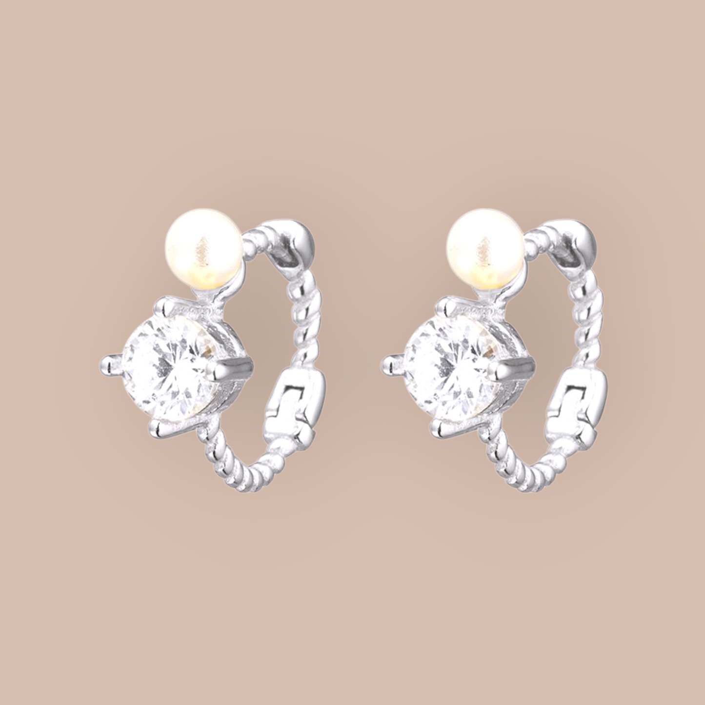 Sterling Silver Luxe Pearl and CZ Twist Hoops
