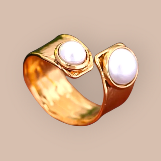Seafoam Stainless Steel Faux Pearl Adjustable Ring