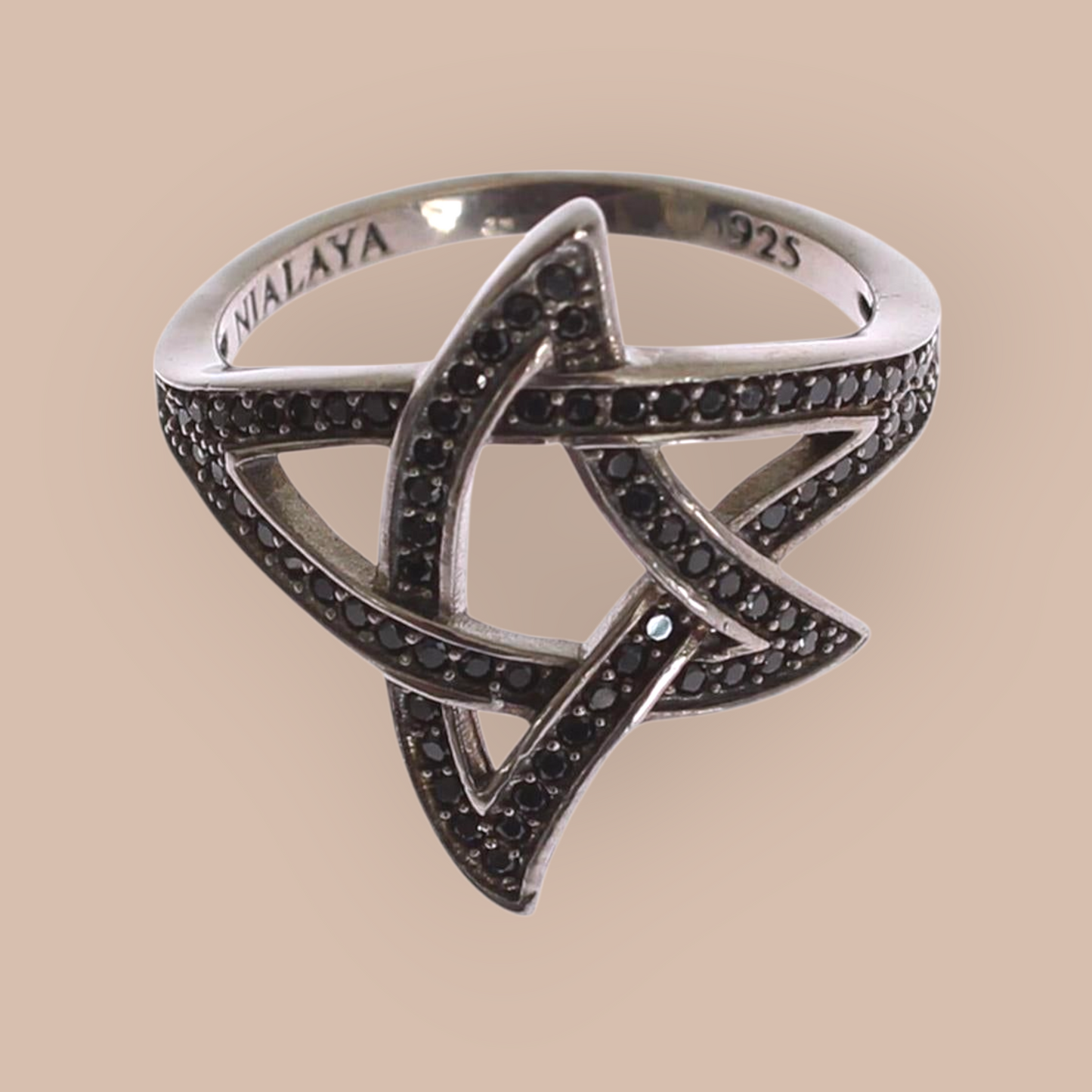 100% Authentic NIALAYA Black Rhodium Ring with CZ Crystals 52 EU Women