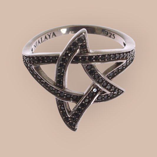100% Authentic NIALAYA Black Rhodium Ring with CZ Crystals 54 EU Women
