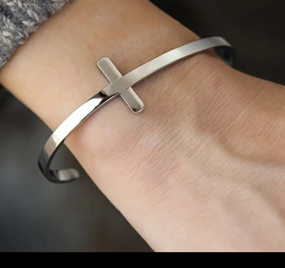 Stainless Steel Cross Cuff Bangle