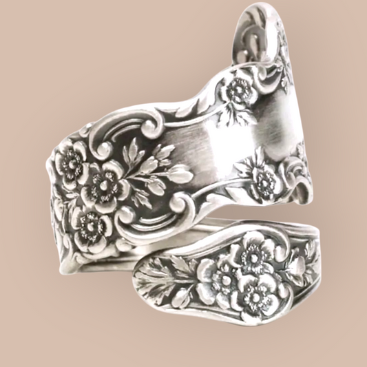 Boho Floral Spoon Sterling Silver Ring