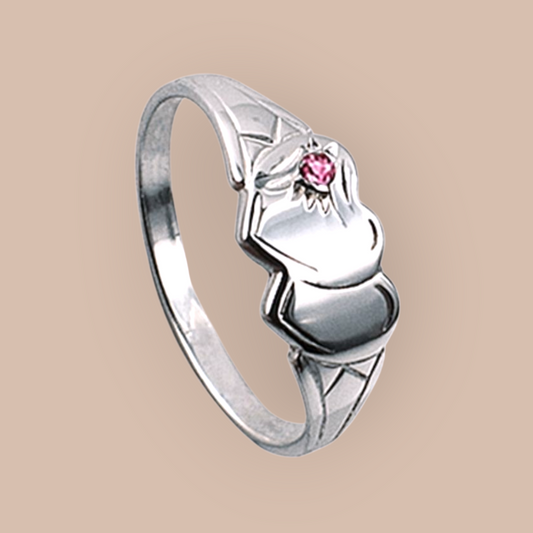 Girls Double Heart Signet Ring with Cubic Zirconia