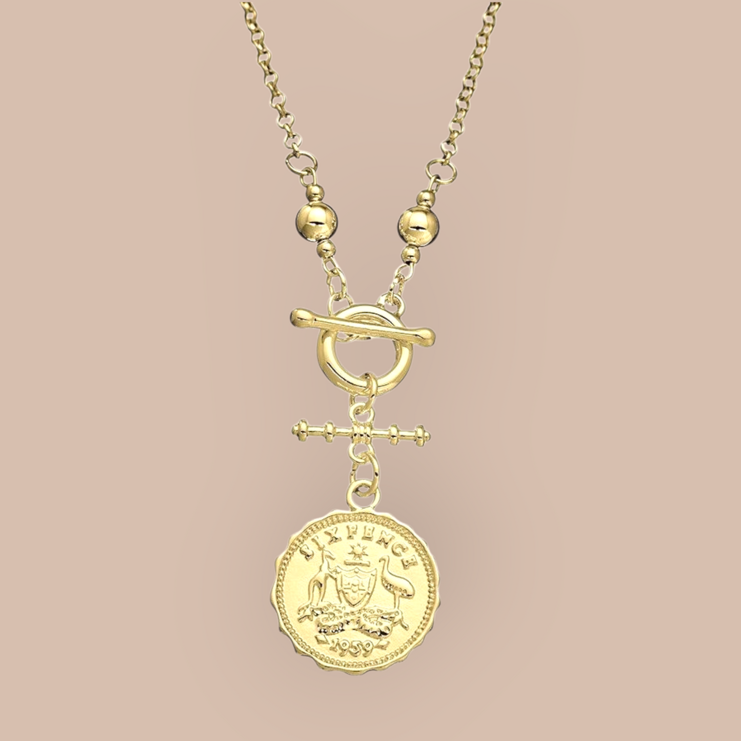 Goldtone Coin Necklace with Fob