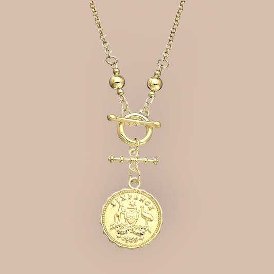 Goldtone Coin Necklace with Fob