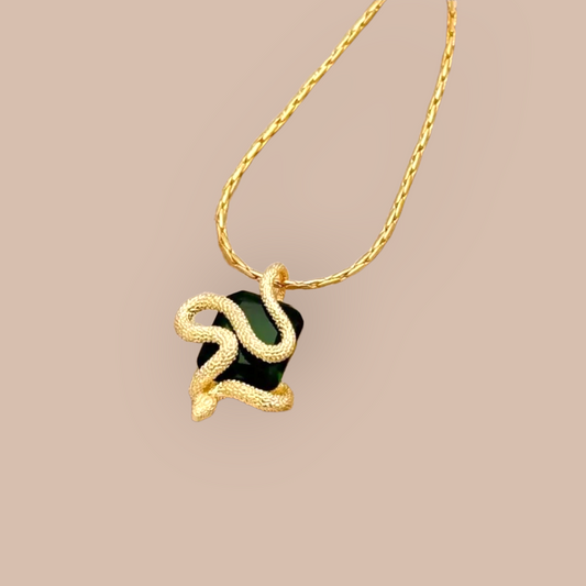 Stainless Steel Snake Pendant with Synthetic Stone and Necklet