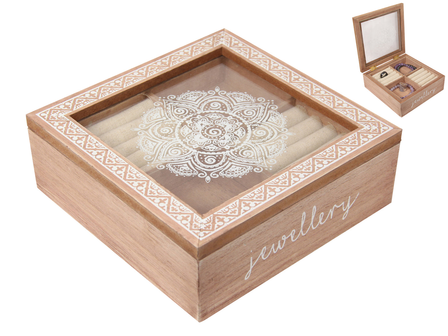 MDF Mandala Glass Top Jewellery Box