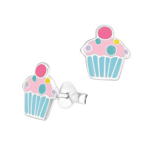 Enamel Sterling Silver Cupcake Studs