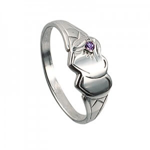 Girls Double Heart Signet Ring with Cubic Zirconia - Sheer Envy 